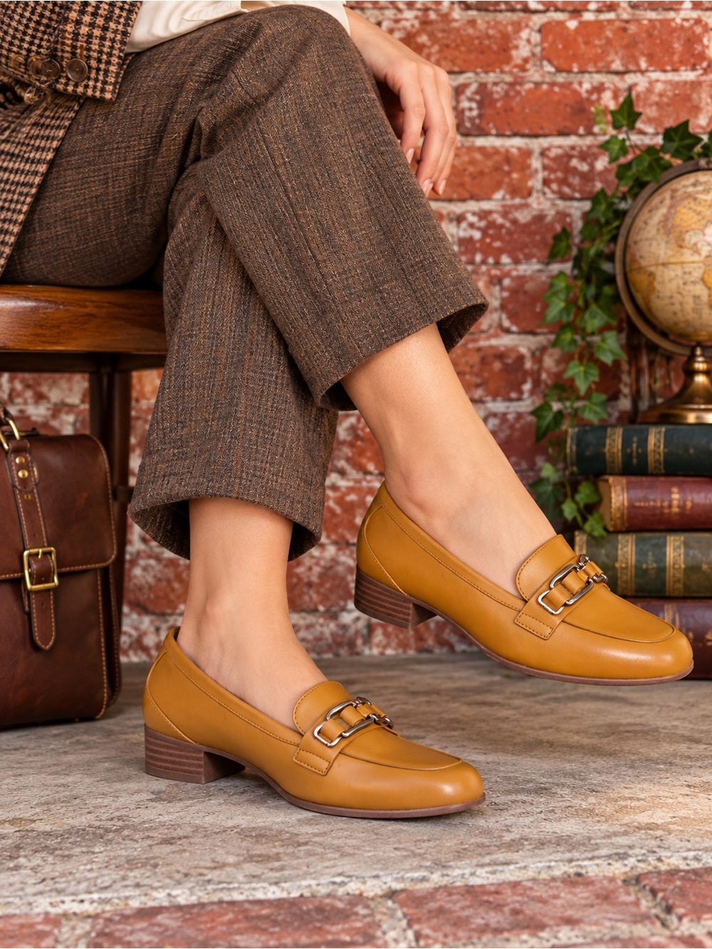 Clarks Tan Leather Horsebit Slip on Loafers